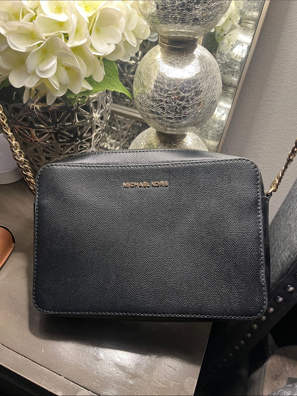 Michael Kors Black Leather Crossbody with Gold Hardware